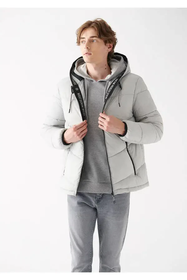 Grey, hooded, puffer jacket (regular fit) - 2