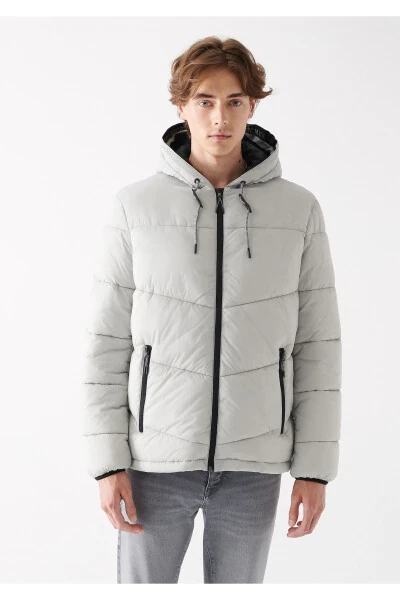 Grey, hooded, puffer jacket (regular fit) - 3
