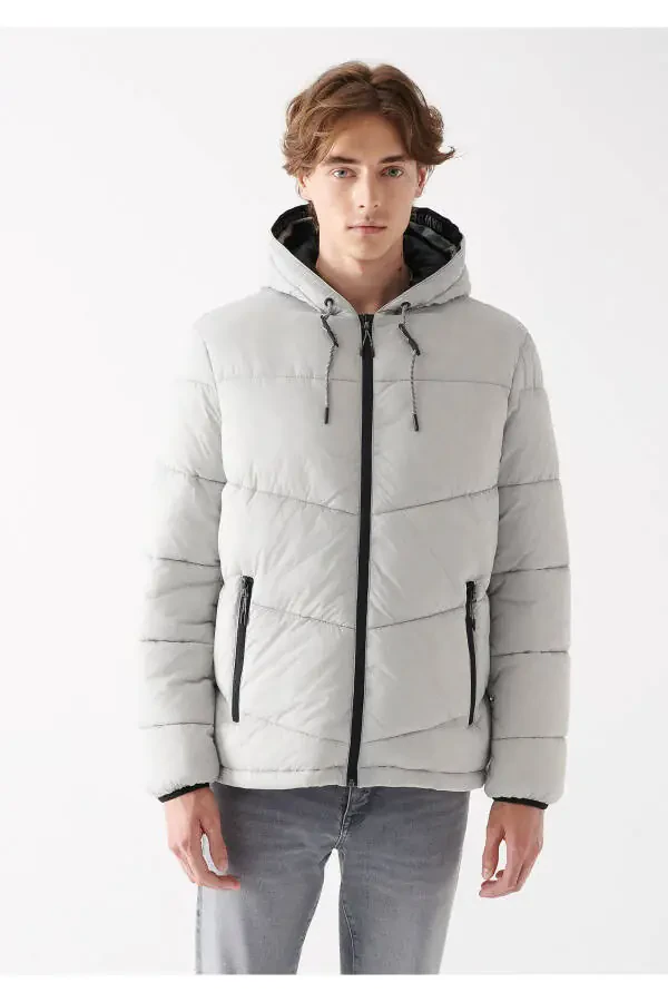 Grey, hooded, puffer jacket (regular fit) - 3