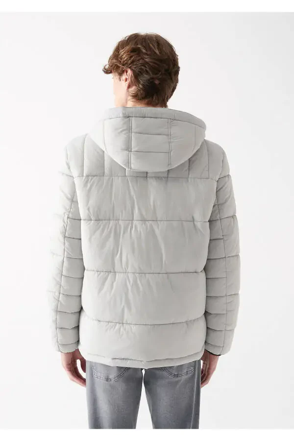 Grey, hooded, puffer jacket (regular fit) - 4