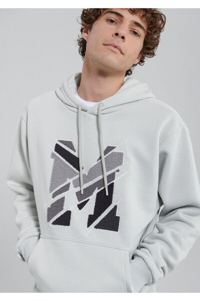 Grey Hooded Sweatshirt with M Logo Print (0s10106-80618) - 2