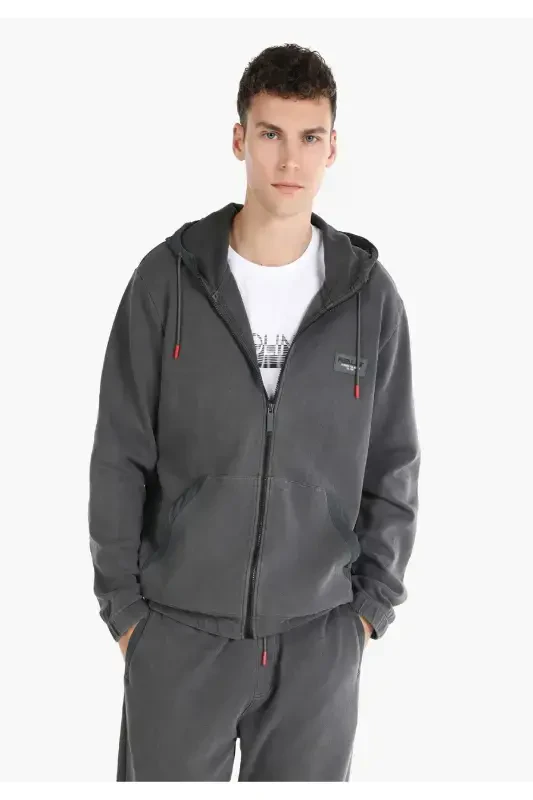 Grey hooded zip-up jacket for men, regular fit. - COLIN’S