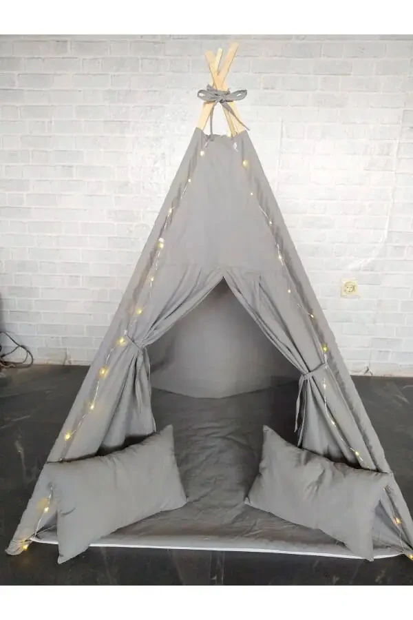 Grey Illuminated Native American Play Tent Wooden Activity Area Thick Cushioned Playhouse Padded - 1