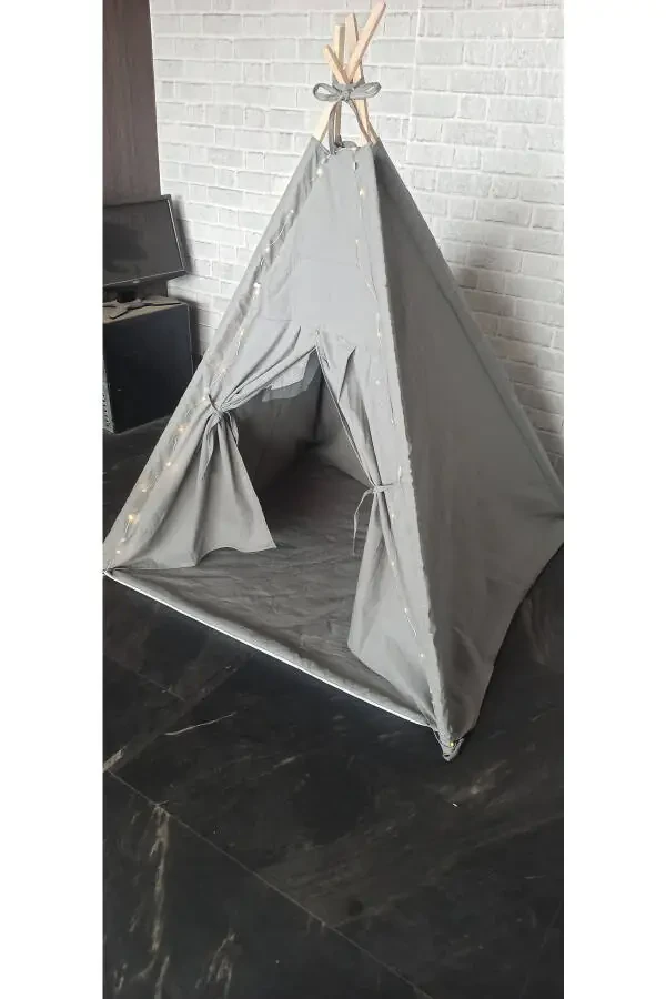 Grey Illuminated Native American Play Tent Wooden Activity Area Thick Cushioned Playhouse Padded - 2