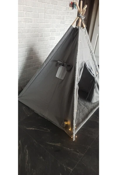 Grey Illuminated Native American Play Tent Wooden Activity Area Thick Cushioned Playhouse Padded - 3