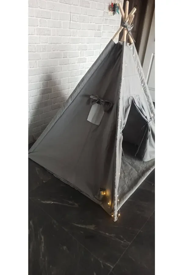 Grey Illuminated Native American Play Tent Wooden Activity Area Thick Cushioned Playhouse Padded - 3