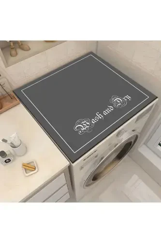 Grey Laundry Dryer Cover Protection Mat Waterproof Non-Slip Washable - 3