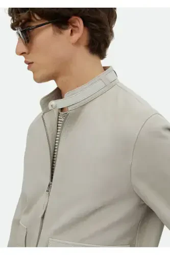 Grey leather jacket - 4