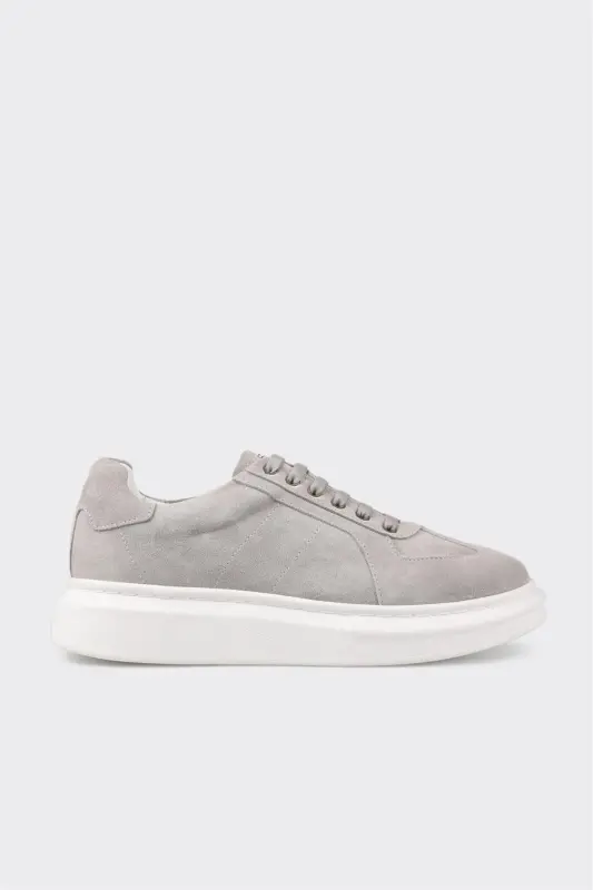 Grey Leather Men's Sneaker - Grey - 1