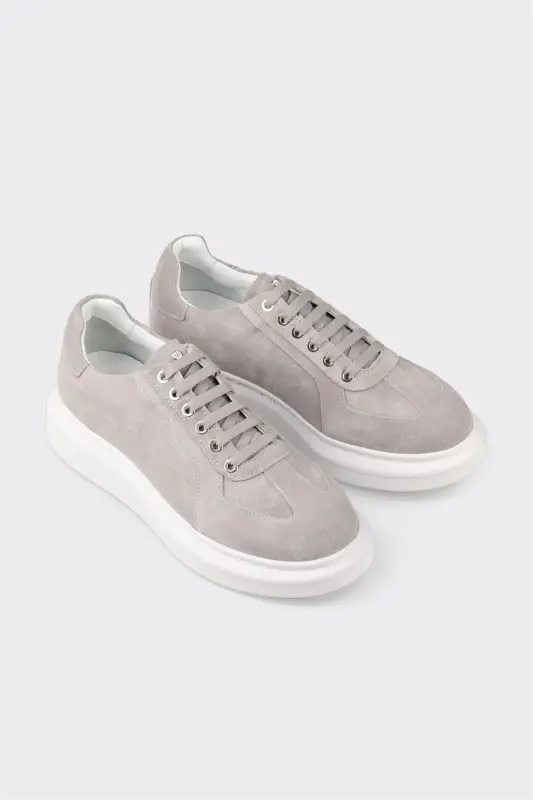 Grey Leather Men's Sneaker - Grey - 2