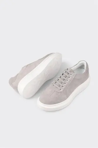 Grey Leather Men's Sneaker - Grey - 3