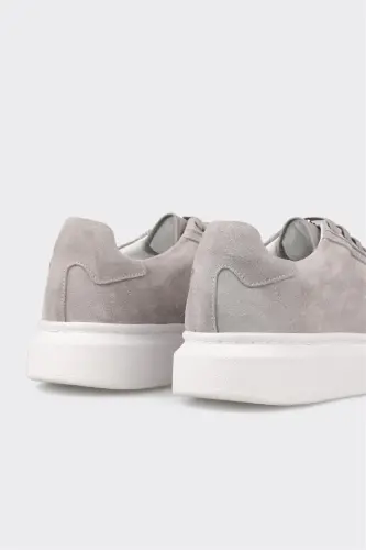 Grey Leather Men's Sneaker - Grey - 5