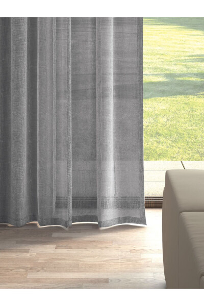 Grey Linen Look Plain Voile Curtain No Iron - 2