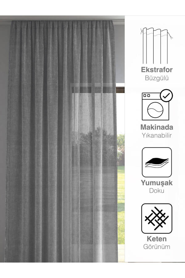 Grey Linen Look Plain Voile Curtain No Iron - 7