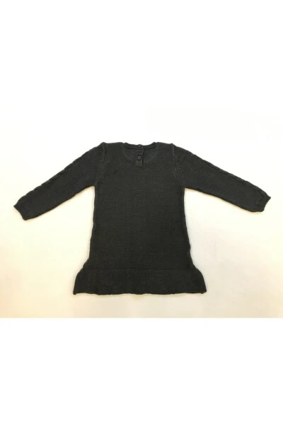 Grey long-sleeved knitted dress for a girl. - Modazone (1)