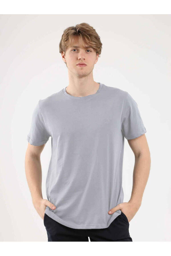 Grey Melange Men's Slim Fit Plain Cotton Crew Neck T-shirt - 92793 - 5