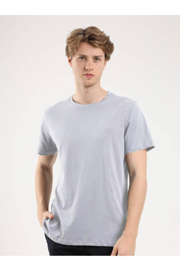 Grey Melange Men's Slim Fit Plain Cotton Crew Neck T-shirt - 92793 - 6