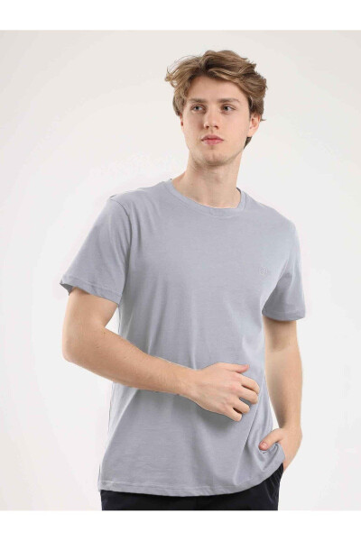 Grey Melange Men's Slim Fit Plain Cotton Crew Neck T-shirt - 92793 - 7