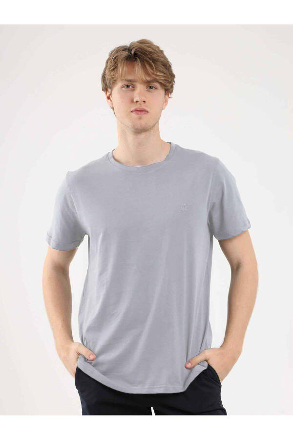 Grey Melange Men's Slim Fit Plain Cotton Crew Neck T-shirt - 92793 - 1