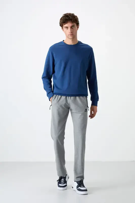 Grey Melange Zippered Three Pocket Slim Fit Classic Leg Men's Sweatpants - 84671-GB MELANGE - 1