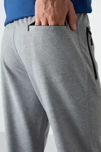 Grey Melange Zippered Three Pocket Slim Fit Classic Leg Men's Sweatpants - 84671-GB MELANGE - 6