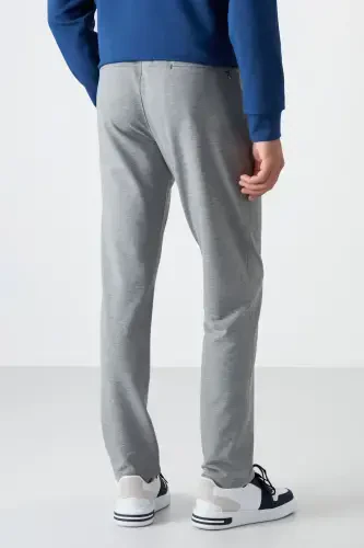 Grey Melange Zippered Three Pocket Slim Fit Classic Leg Men's Sweatpants - 84671-GB MELANGE - 7