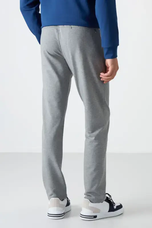 Grey Melange Zippered Three Pocket Slim Fit Classic Leg Men's Sweatpants - 84671-GB MELANGE - 7