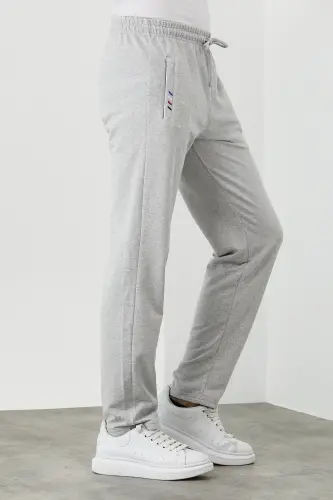Grey Men Zipper Pocket Embroidered Detail Straight Leg Relaxed Fit Sweatpants-GRAY - MMETALIC (1)