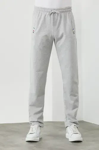 Grey Men Zipper Pocket Embroidered Detail Straight Leg Relaxed Fit Sweatpants-GRAY - 6