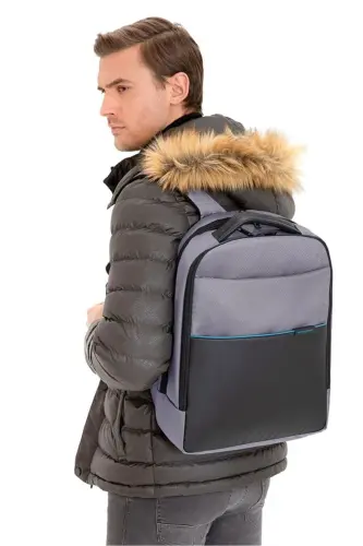 Grey Men's Backpack with Laptop Compartment 01PC001151 - Grey Fabric - 4