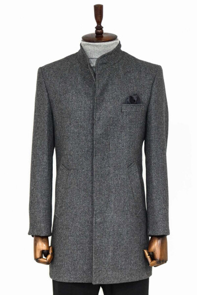 Grey men's coat with stand collar - Wessi - 1