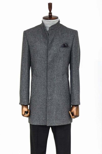 Grey men's coat with stand collar - Wessi - 3