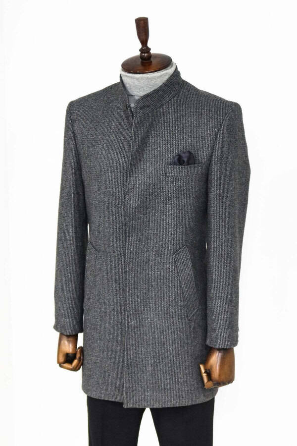 Grey men's coat with stand collar - Wessi - 4