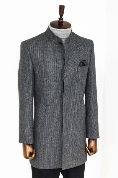 Grey men's coat with stand collar - Wessi - 5