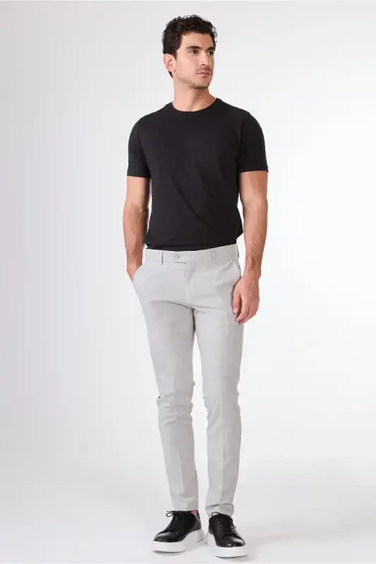 Grey Men's Extra Slim Fit Melange Pattern Classic Pants - 103508 - 4