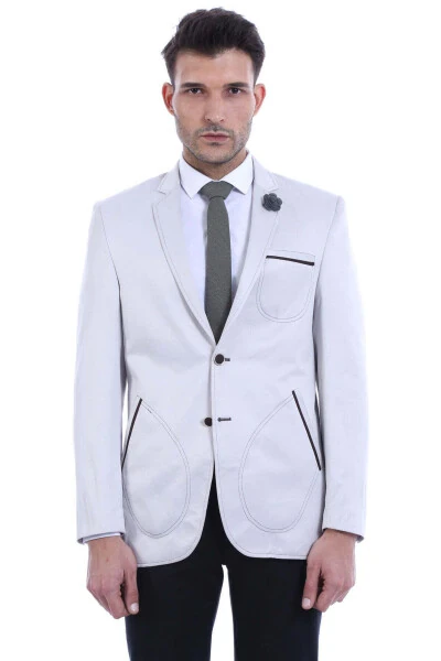 Grey Men's Jacket with Patch Pockets and 2 Buttons - Wessi - WESSI