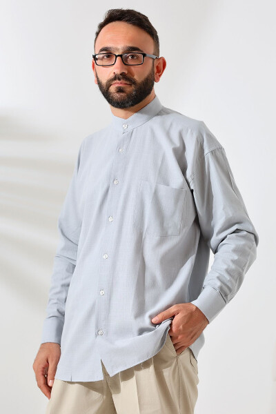 Grey Men's Loose Fit Single Pocket Imam Collar Hajj and Umrah Linen Shirt - 1