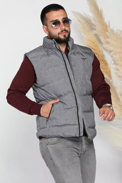 Grey men's puffer vest with embroidery details - 1