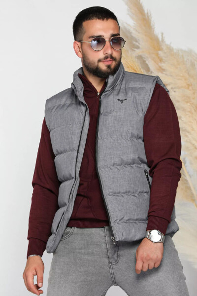 Grey men's puffer vest with embroidery details - 2