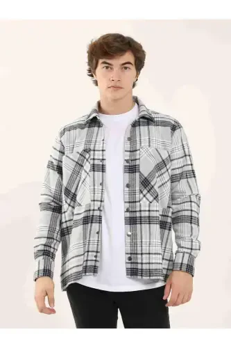 Grey Men's Regular Fit Plaid Pattern Classic Collar Long Sleeve Lumberjack Shirt - 97861 - 1