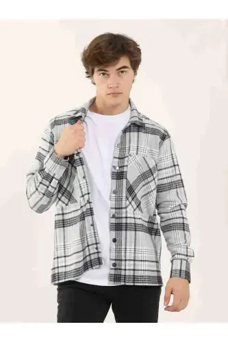 Grey Men's Regular Fit Plaid Pattern Classic Collar Long Sleeve Lumberjack Shirt - 97861 - 2