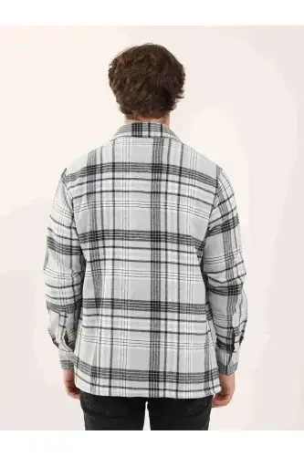 Grey Men's Regular Fit Plaid Pattern Classic Collar Long Sleeve Lumberjack Shirt - 97861 - 5
