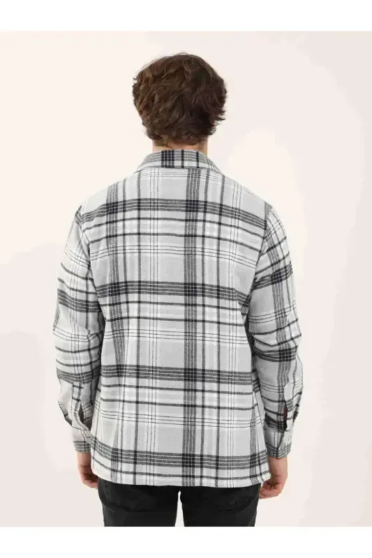 Grey Men's Regular Fit Plaid Pattern Classic Collar Long Sleeve Lumberjack Shirt - 97861 - 5