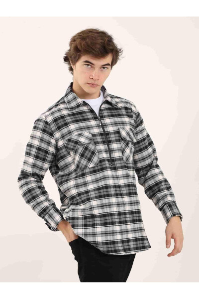 Grey Men's Regular Fit Plaid Pattern Classic Long Sleeve Lumberjack Shirt - 2