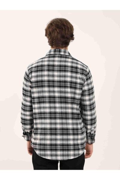 Grey Men's Regular Fit Plaid Pattern Classic Long Sleeve Lumberjack Shirt - 3