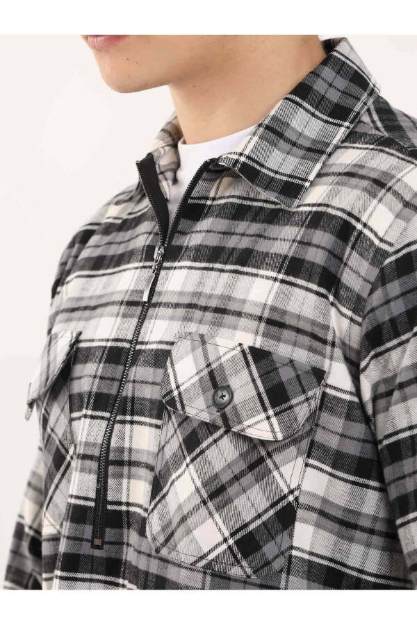 Grey Men's Regular Fit Plaid Pattern Classic Long Sleeve Lumberjack Shirt - 4