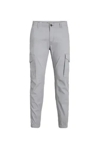 Grey men's slim fit cargo pants - 8