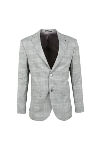 Grey Men's Slim Fit Plaid Single Breasted Suit - 95012 - 8