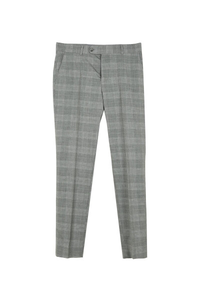 Grey Men's Slim Fit Plaid Single Breasted Suit - 95012 - 9