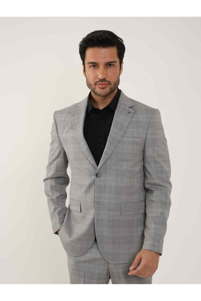 Grey Men's Slim Fit Plaid Single Breasted Suit - 95012 - 1